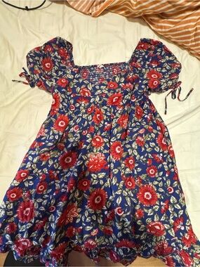 Blu Pepper Floral Puff Sleeve Summer Dress with Red Flowers